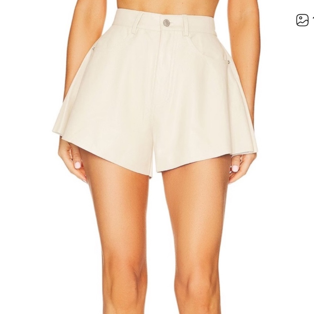WeWoreWhat FLARE BELL VEGAN LEATHER SHORT CREME BRULEE BEIGE SIZE 24